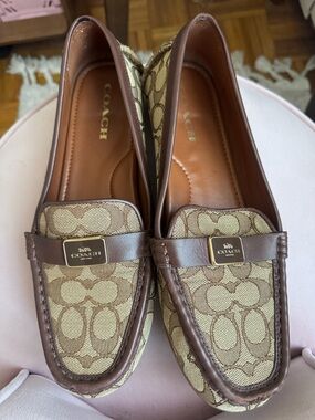 Coach Signature Canvas Brown & Cream Penny Loafers